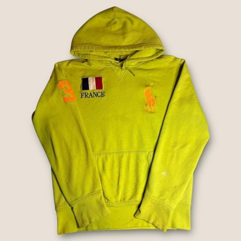 Rare Vintage Polo Big Horse Ralph Lauren‎ yellow hoodie with France patch